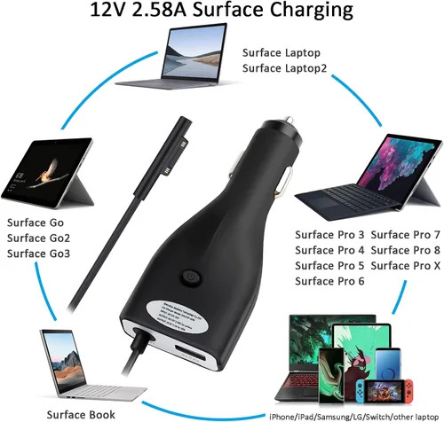 Miniatura 5 de Cargador de coche Surface de 42 W, 12 V, 2.58 A, fuente de alimentación para Microsoft Surface Pro 3/Pro 4/Pro 5/Pro 6, Surface Book, Surface Go
