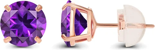 Miniatura 2 de Aretes de tuerca de oro macizo de 10 quilates de 0.157 in con piedra natal genuina