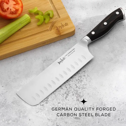 Miniatura 5 de JoyJolt Cuchillo Nakiri de 7 pulgadas. Cuchillo de cocina de acero alemán de alto carbono x50 – Cuchillo japonés magnético en caja de regalo.