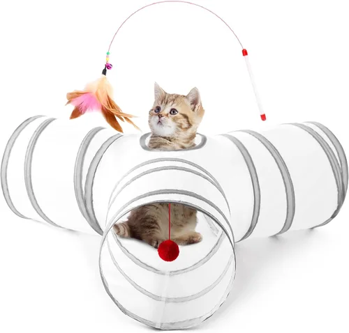 Miniatura 19 de Tempcore Túnel para gatos con tubo de juguete, túneles plegables de 3 vías para gatos, túneles para mascotas aburridas con agujero y pelota, juguete
