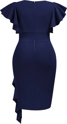 Miniatura 2 de Miusol Vestido de tubo vintage con cuello en V para mujer, talla grande, manga con volantes, para negocios, cóctel, fiesta