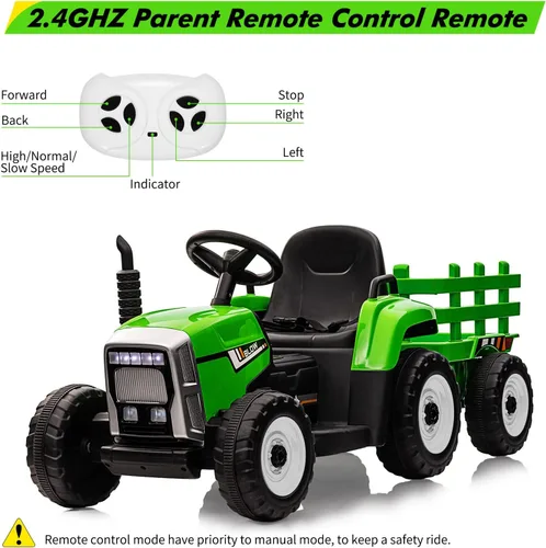 Miniatura 3 de Nasitip - Tractor eléctrico de 12V con batería, con remolque, vehículo de paseo para niños con control remoto/7 faros LED/cambios de marcha Azul