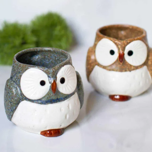 Miniatura 2 de Taza de cerámica búho (marrón)