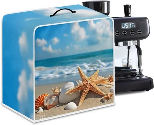 Miniatura 43 de DISNIMO Cubierta para cafetera de concha de mar con estrella de mar de playa, poliéster antihuellas dactilares, a prueba de polvo, resistente a