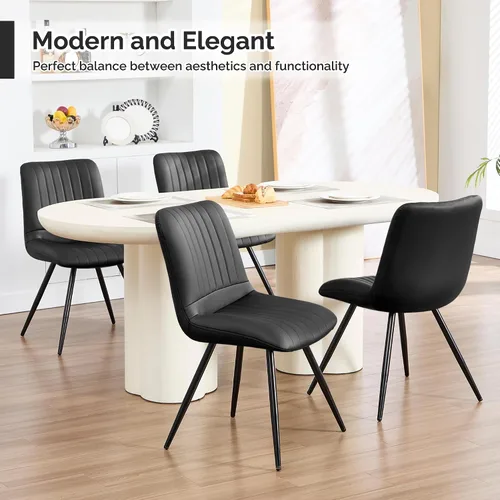Miniatura 4 de Sillas de comedor, modernas sillas de comedor con cojines gruesos, sillas tapizadas de piel sintética para cocina, comedor con patas de metal
