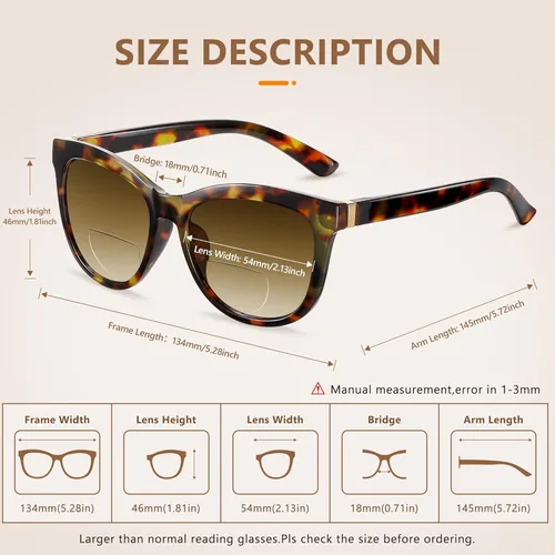 Miniatura 4 de EASY READ Gafas de lectura bifocales para mujeres, lentes de sol de moda con protección UV400 (Graduación 2.50, Demi)