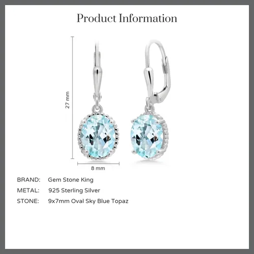 Miniatura 5 de Gem Stone King Aretes colgantes de gota para mujer, plata de ley 925, piedra natal ovalada de 0.354 x 0.276 in, joyería fina, regalos para ella