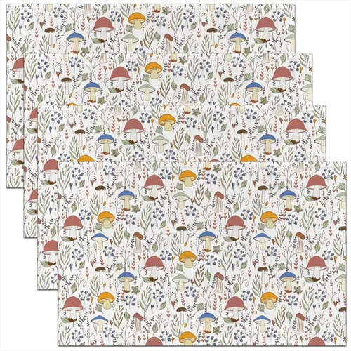 Juego de 4 manteles individuales con diseño de hongos de dibujos animados para cocina, fiesta, manteles individuales de tela lavable con hongos