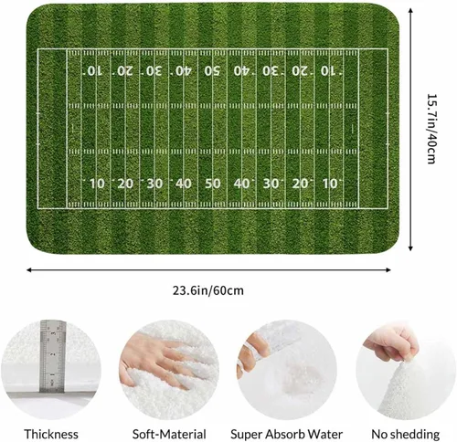 Miniatura 3 de Tapete de baño de campo de fútbol americano para baño, césped verde, tapete deportivo popular, tapete de baño antideslizante con parte trasera