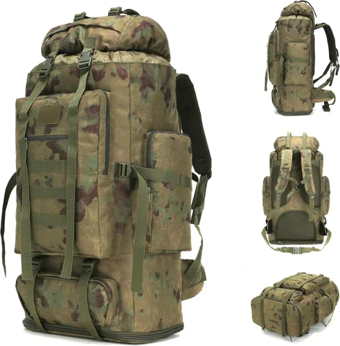 Miniatura 11 de 70L/100L senderismo camping mochila MOLLE mochila impermeable Daypack para viajar, Caqui, Mochila de senderismo 100l