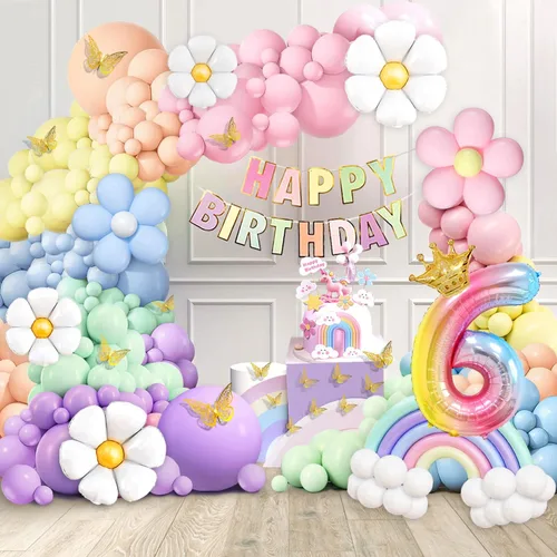 Miniatura 8 de Daisy Kit de Guirnalda de Globos de 219 Piezas con Globo Número 3, Pancarta, Decoración para Pastel, Decoraciones de Fiesta de Cumpleaños Arcoíris