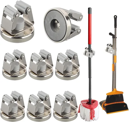 Miniatura 14 de MUTUACTOR Soportes magnéticos para escobas, 2 piezas de clips magnéticos resistentes antiroturas para montaje en pared, sin perforación, ganchos