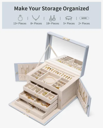 Miniatura 24 de Vlando Joyero de piel sintética, organizador mediano de joyería, regalo vintage para mujer, patrón de cruz rosa