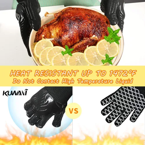 Miniatura 4 de Guantes BBQ, 1472 °F, resistentes al calor, guantes ignífugos, guantes de silicona antideslizantes lavables, guante de horno, guante de cocina