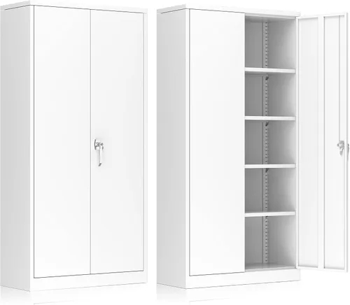 Miniatura 32 de INTERGREAT Armario de almacenamiento de metal con cerradura, gabinete de almacenamiento de metal con cerradura de 72 pulgadas de alto con puertas