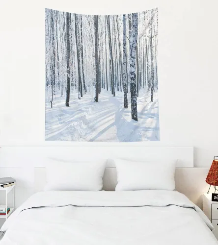 Miniatura 88 de EMMTEEY Tapiz de pared con bosque - Árbol de pino verde y niebla, arte de pared natural, 80x60 pulgadas, tapiz grande de estilo bohemio para sala