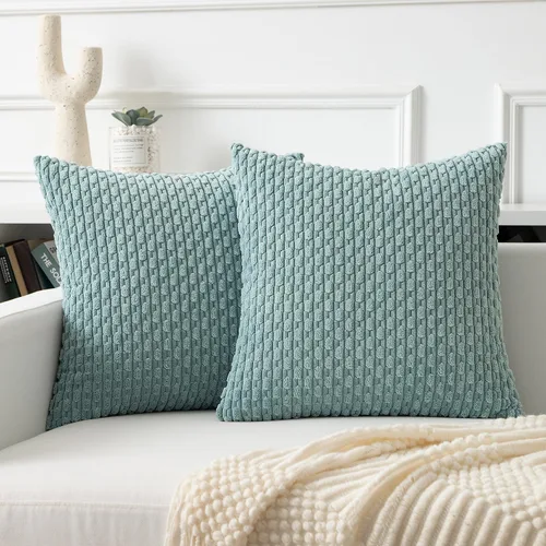Miniatura 41 de Kevin Textile - Juego de 2 fundas de almohada decorativas de pana de 22 x 22 pulgadas, suaves, estilo bohemio, a rayas, decoración moderna del hogar