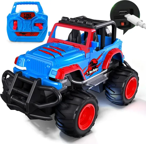 Tecnock Mini auto RC para niños, auto a control remoto a escala 1:32 con batería recargable tipo C, 2.4 GHz duradero pequeño camión RC con fácil Azul