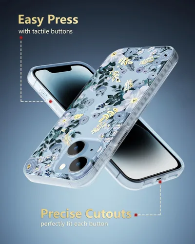 Miniatura 9 de SCORPIFY Funda para iPhone 13 con diseño floral de Nemophila azul, bonita funda transparente para teléfono con flores para mujeres y niñas