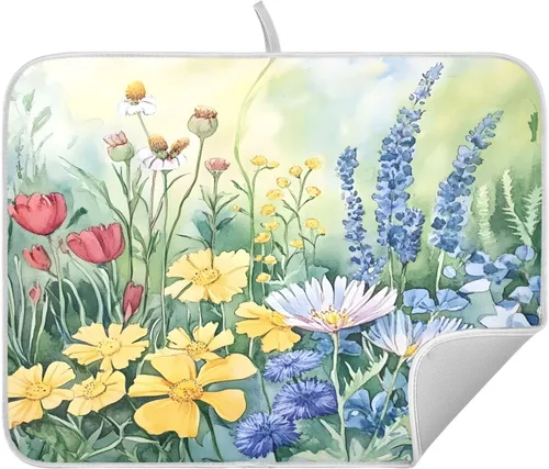Miniatura 21 de Tapete de secado de platos de hojas de otoño y girasol, almohadilla absorbente de secado rápido, protector para encimera de cocina, 16 x 18 pulgadas