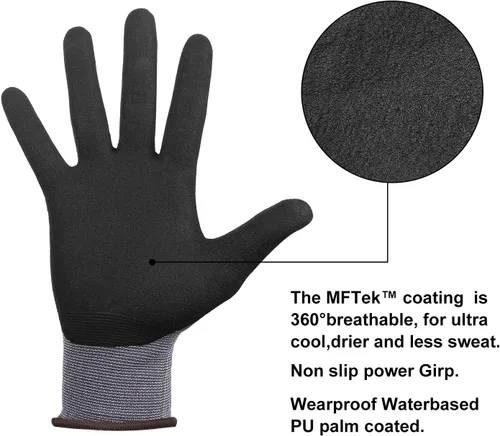 Miniatura 3 de NP1001 - Guantes de trabajo de seguridad, ajuste elástico, agarre de potencia, tacto inteligente, con revestimiento de espuma duradera 3 pares