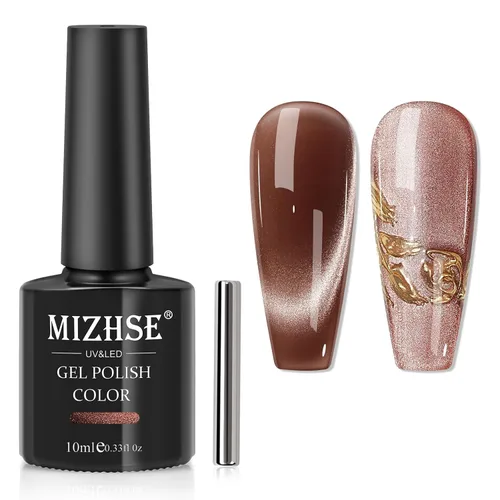 Miniatura 8 de MIZHSE Esmalte de uñas de gel de ojo de gato: Esmalte de gel magnético marrón con barra magnética, efecto mágico de color otoñal, esmalte de uñas