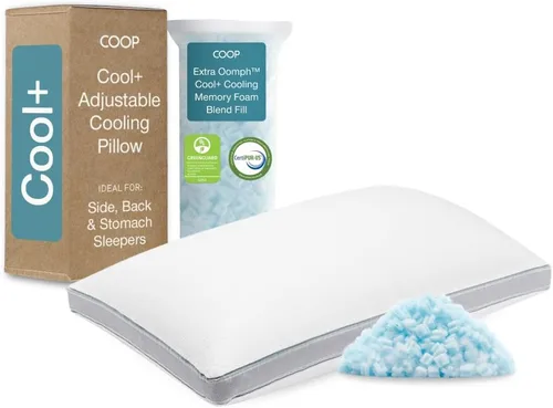 Coop Home Goods Cool+ - Almohada ajustable, almohadas de espuma viscoelástica en forma de tamaño Queen Plus con gel refrescante, para espalda,