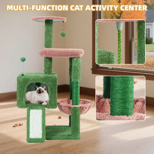 Miniatura 7 de TWDEPART Torre de árbol para gatos todo en uno de 37.5 pulgadas con tabla de rascar y postes, acogedora hamaca para dormir y pelotas de juguete
