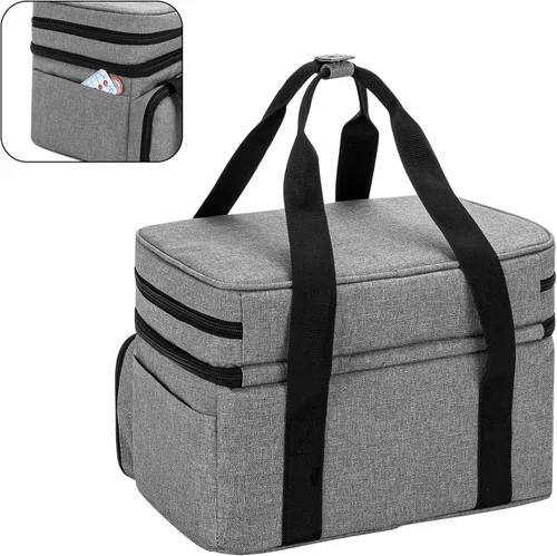 Miniatura 5 de BAFASO Organizador de accesorios de costura de doble capa con 2 bolsas desmontables, bolsa de almacenamiento grande para herramientas de costura Gris