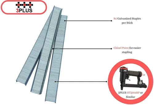 Miniatura 3 de 3PLUS Grapas de alambre fino galvanizado de calibre 20 T50/06 de 3/8 pulgadas (0.417 in) de longitud de pierna de 1/4 pulgadas, 5,000 por caja