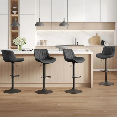 Miniatura 14 de Fat Ant Juego de 2 taburetes de bar ajustables de piel sintética, sillas de bar giratorias con respaldo, taburete de isla de cocina moderno tapizado