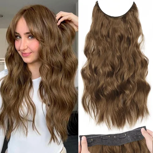 Miniatura 44 de KooKaStyle - Extensiones de cabello con hilo invisible, diadema transparente, ajustables, 4 clips fijadores, cabello largo y ondulado de 12