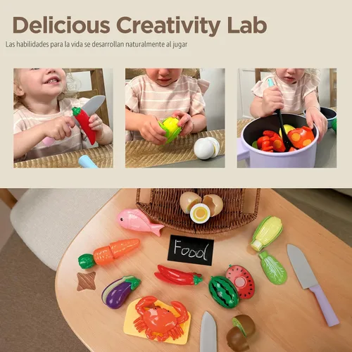 Miniatura 3 de GILOBABY Accesorios de Cocina de Juguete, Conjuntos de Comida de Juguete para Cocina de Juguete para Niños con Juego de Ollas y Sartenes, Utensilios