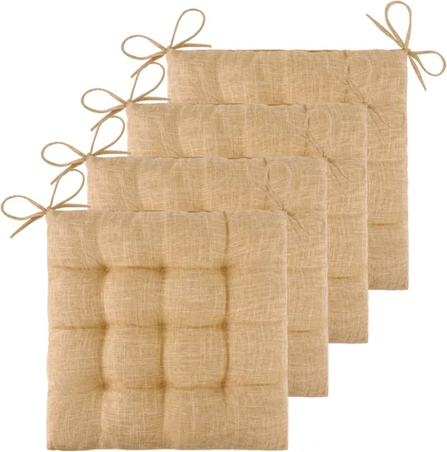 Miniatura 22 de ELFJOY Paquete de 4 cojines para sillas de comedor, cojines para sillas de cocina, oficina, cojín cuadrado copetudo con lazos