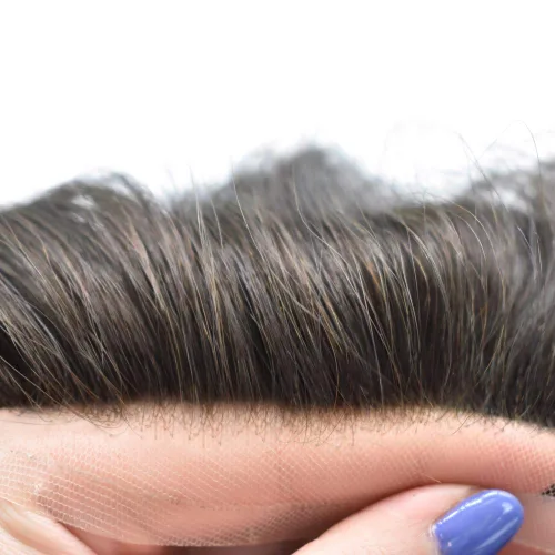 Miniatura 73 de Peluca de repuesto de cabello natural de poliuretano con encaje frontal para hombre (7x9 pulgadas, densidad de luz, 1B40# negro natural con 40% gris)