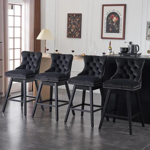 Miniatura 27 de Taburetes de bar con altura de mostrador, taburetes de bar giratorios 360 con respaldos, sillas tapizadas de tela de terciopelo de alta calidad