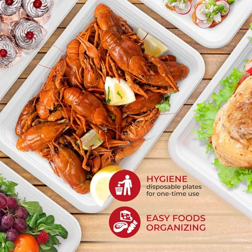 Miniatura 4 de Paquete de 100 bandejas de alimentos desechables de servicio pesado de 14 pulgadas, platos de papel grandes compostables, juego de bandejas de Blanco