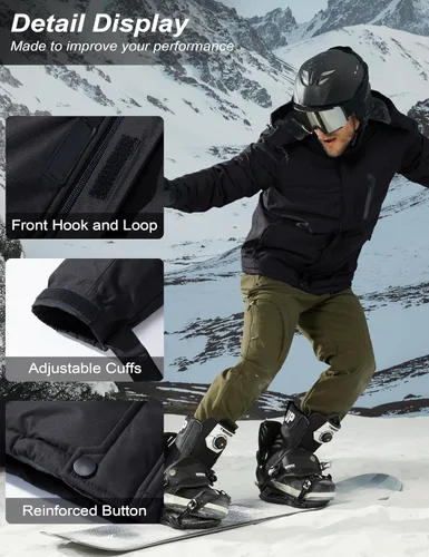 Miniatura 6 de MAGCOMSEN - Abrigos de invierno para hombre, impermeables, con forro polar, parka, con capucha, para esquiar, senderismo, trabajo Negro