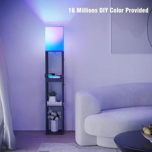 Miniatura 4 de SUNMORY - Lámpara de pie con estantes, lámpara de pie regulable con luz RGB y control por APP, lámpara de pie alta con estantes para sala de estar