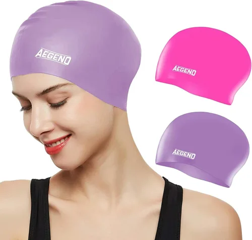 Miniatura 25 de Aegend - Gorros de natación para cabello largo, gorras de natación de silicona duraderas para mujeres, hombres, adultos, jóvenes, fáciles de poner