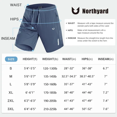 Miniatura 6 de NORTHYARD Pantalones cortos deportivos para correr para hombre, de secado rápido, pantalones cortos de entrenamiento de 7 pulgadas5 pulgadas9