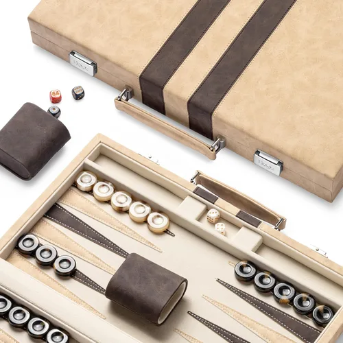 Miniatura 12 de Juegos de backgammon de 15 pulgadas para adultos, tablero clásico de backgammon con dados de damas únicos, exterior de piel sintética e