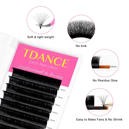 Miniatura 2 de TDANCE - Extensiones de pestañas con volumen y forma de abanico, rizado C CC D DD J B L, 0.03-0.12 mm de grosor, pestañas con volumen