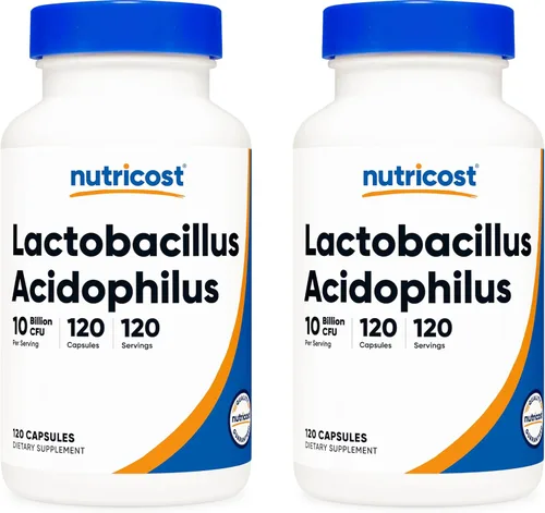 Nutricost Lactobacillus Acidophilus 10 mil millones de UFC, 120 cápsulas vegetales - probiótico (2 botellas)