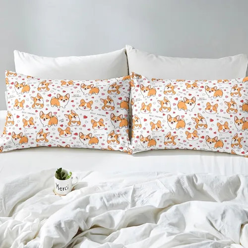 Miniatura 6 de Feelyou Juego de sábanas Kawaii Corgi para niños pequeños, juego de ropa de cama para niños y niñas, diseño de caricaturas, cachorro, perro, sábana
