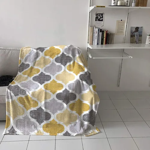 Miniatura 4 de Manta marroquí geométrica súper suave y acogedora de franela de forro polar, diseño retro amarillo gris, patrón marroquí abstracto, manta ligera