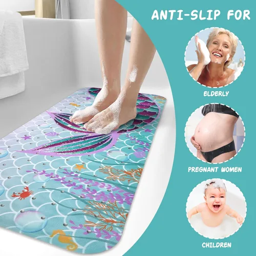 Miniatura 6 de Tapete de baño de sirena antideslizante, bonito tapete de baño de goma para bañera, tapete de baño para niños y niñas pequeñas, tapete de ducha