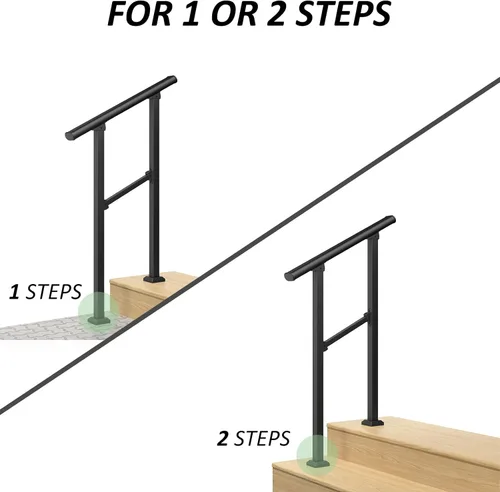 Miniatura 8 de LOVMOR Barandillas de mano de 2 escalones para escalones al aire libre, barandilla de hierro forjado, barandilla exterior para escalones, kit