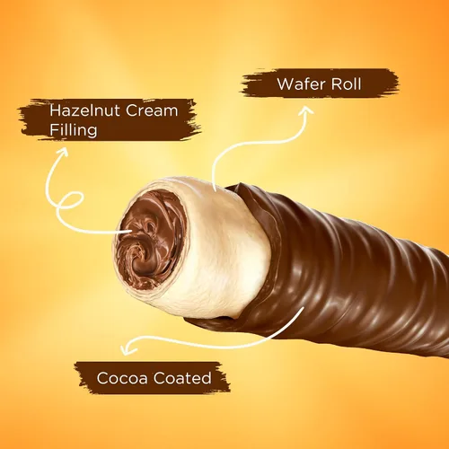 Miniatura 5 de Snack Break Rollos de Oblea de Avellana, Galletas de Oblea Enrolladas, Snack Delicioso con Capa de Cacao, Envueltos Individualmente, Palitos