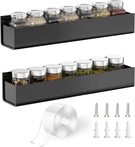 Miniatura 11 de PMMASTO Organizador de especias acrílico adhesivo para pared con cinta nano de doble cara, organización de estante de especias para puerta de Blanco